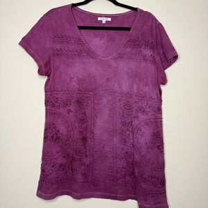 CAITE Boho Embroidered Purple 100% Cotton Made In India Tie Dye Tshirt